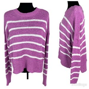NWT C&C California purple with white stripes round neck slouchy fit sweater